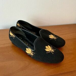 Zalo Gold Bee Embroidery Loafers